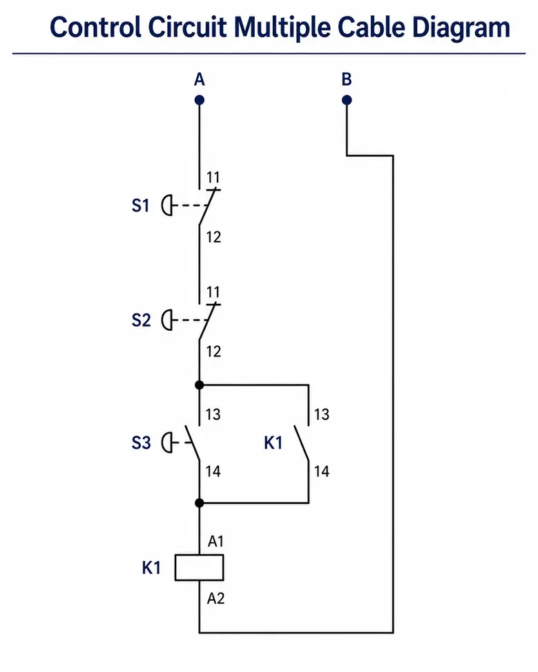 Schematic diagram of the control circuit with symbols and terminals